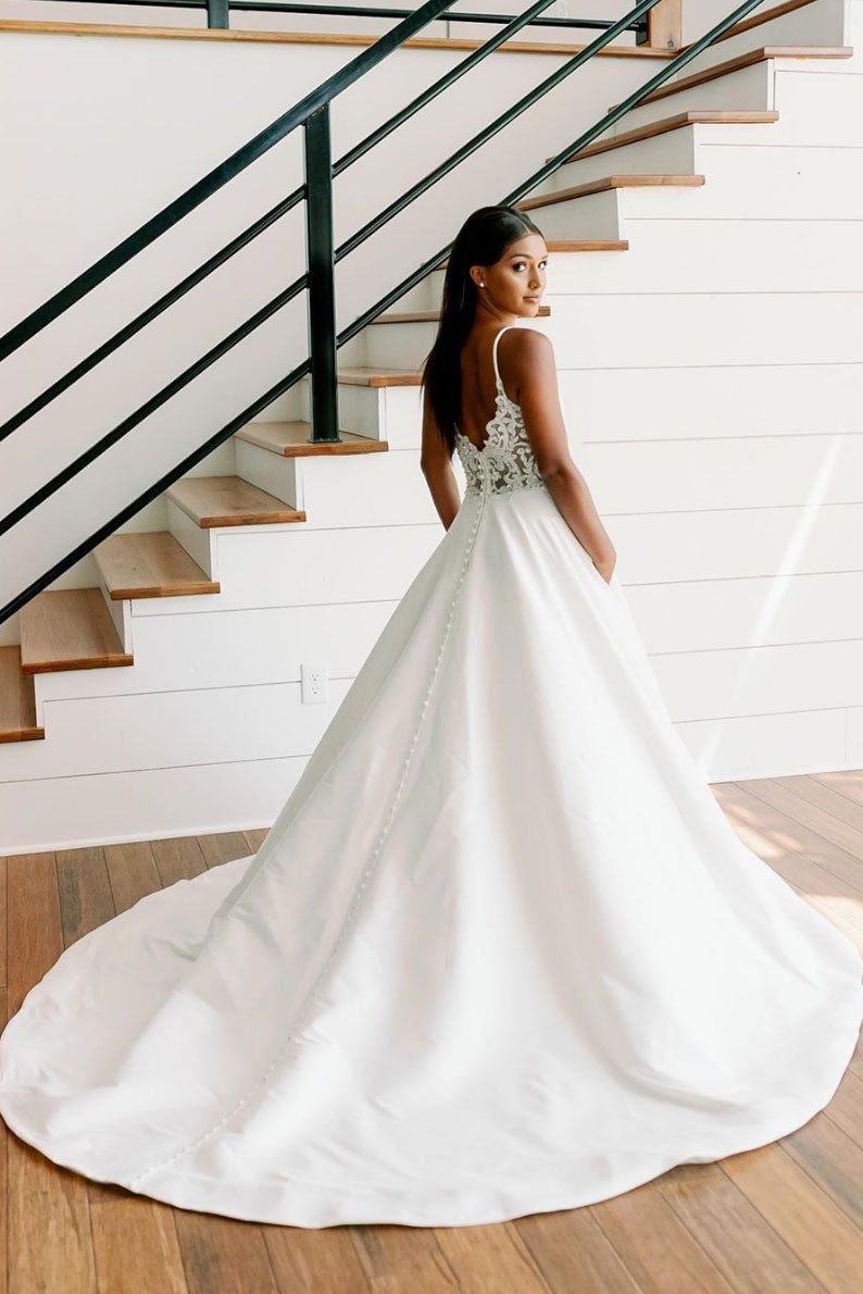 White v neck lace long prom dress white lace bridesmaid dress
