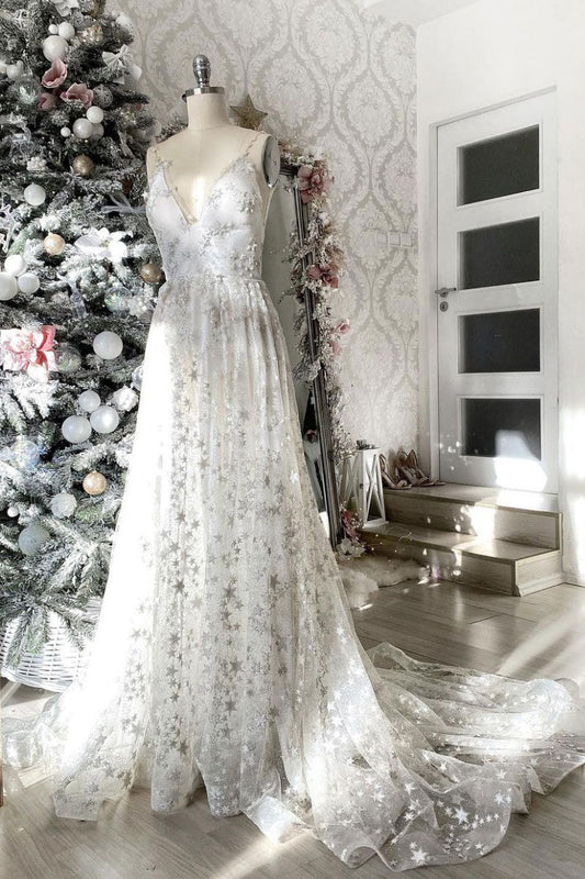 Gray v neck tulle long prom dress gray evening dress