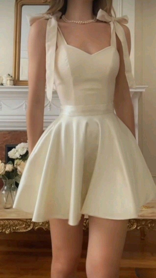 Beautiful White Straps A Line Mini Party Dress Homecoming Dress cc1714