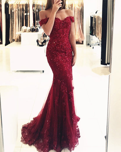 Lace Mermaid Off The Shoulder Formal Dresses