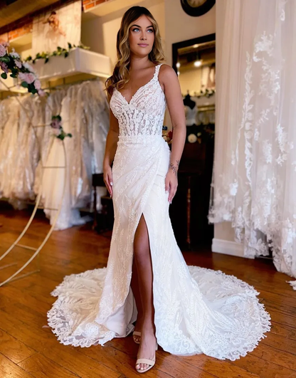 Aimishang Wedding Dress Mermaid Straps Court Train Lace With Split