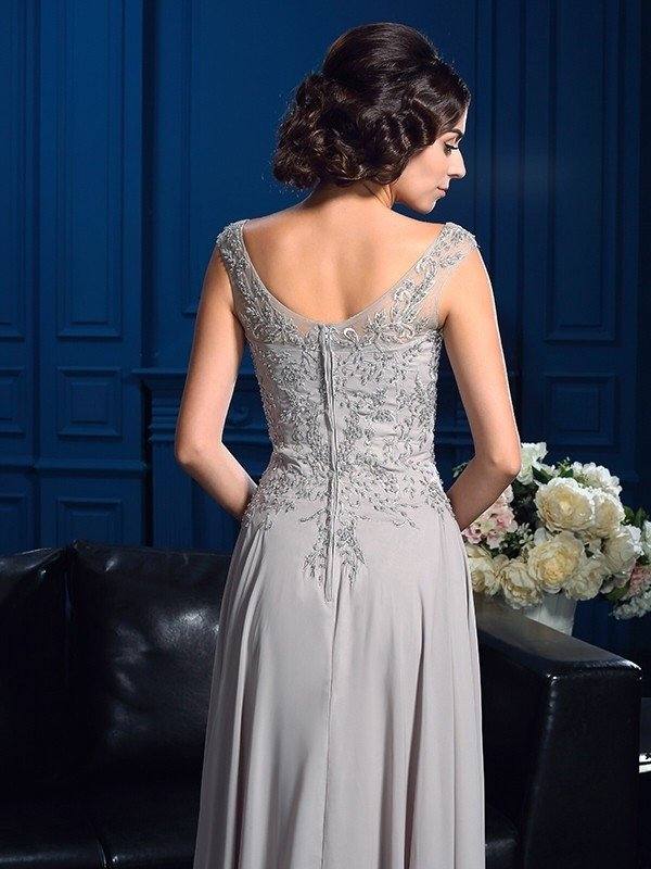 A-Line/Princess V-neck Beading Sleeveless Long Chiffon Mother of the Bride Dresses - RongMoon