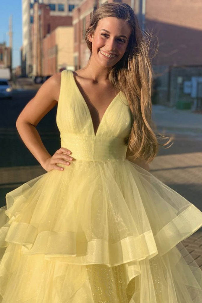Yellow sweetheart tulle long prom dress yellow formal dress