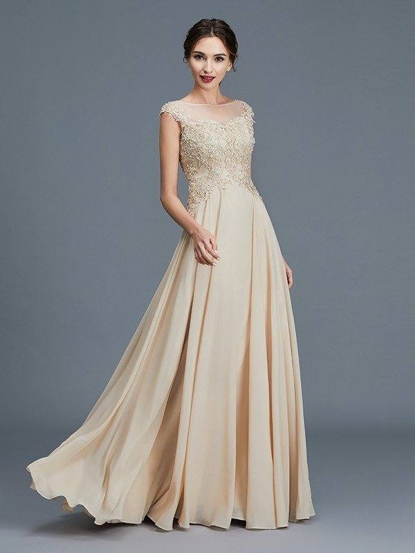 A-Line/Princess Scoop Sleeveless Ruffles Chiffon Floor-Length Mother of the Bride Dresses - RongMoon