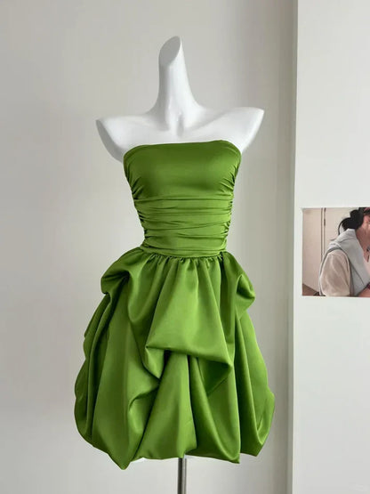 Simple Green Strapless Ruffled Hem Design A-line Mini Party Dress Homecoming Dress HZ1024