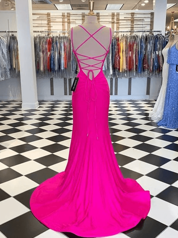 Trumpet/Mermaid Sweep/Brush Train V-neck Sleeveless Stretch Crepe Ruched Dresses - RongMoon