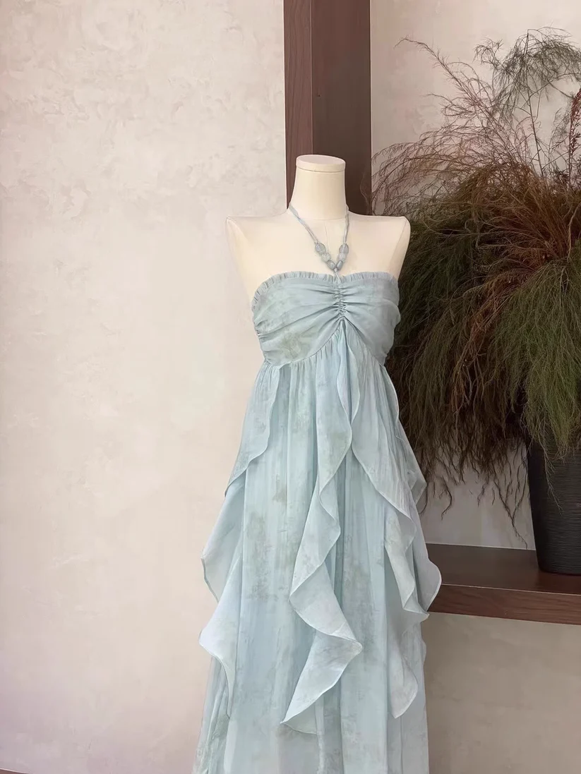 Classy Halter Chiffon Blue Party Dress Birthday Dress  cc3051