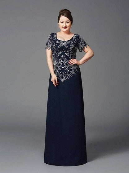 A-Line/Princess Square Short Sleeves Long Chiffon Mother of the Bride Dresses - RongMoon