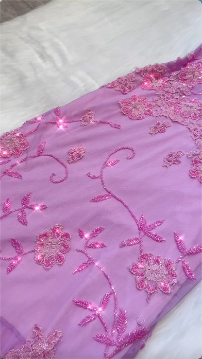 Sparkly Tulle Lace Beaded Prom Dress Pink Party Evening Gown cc2043
