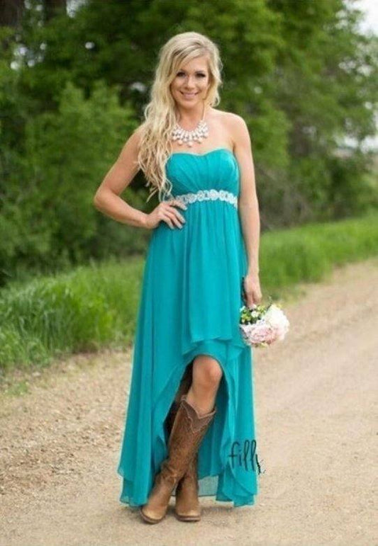 Hi Low Bridesmaid Dresses For Women A-line Sweetheart Chiffon Sash Long Cheap Under 50 Wedding Party Dresses - RongMoon