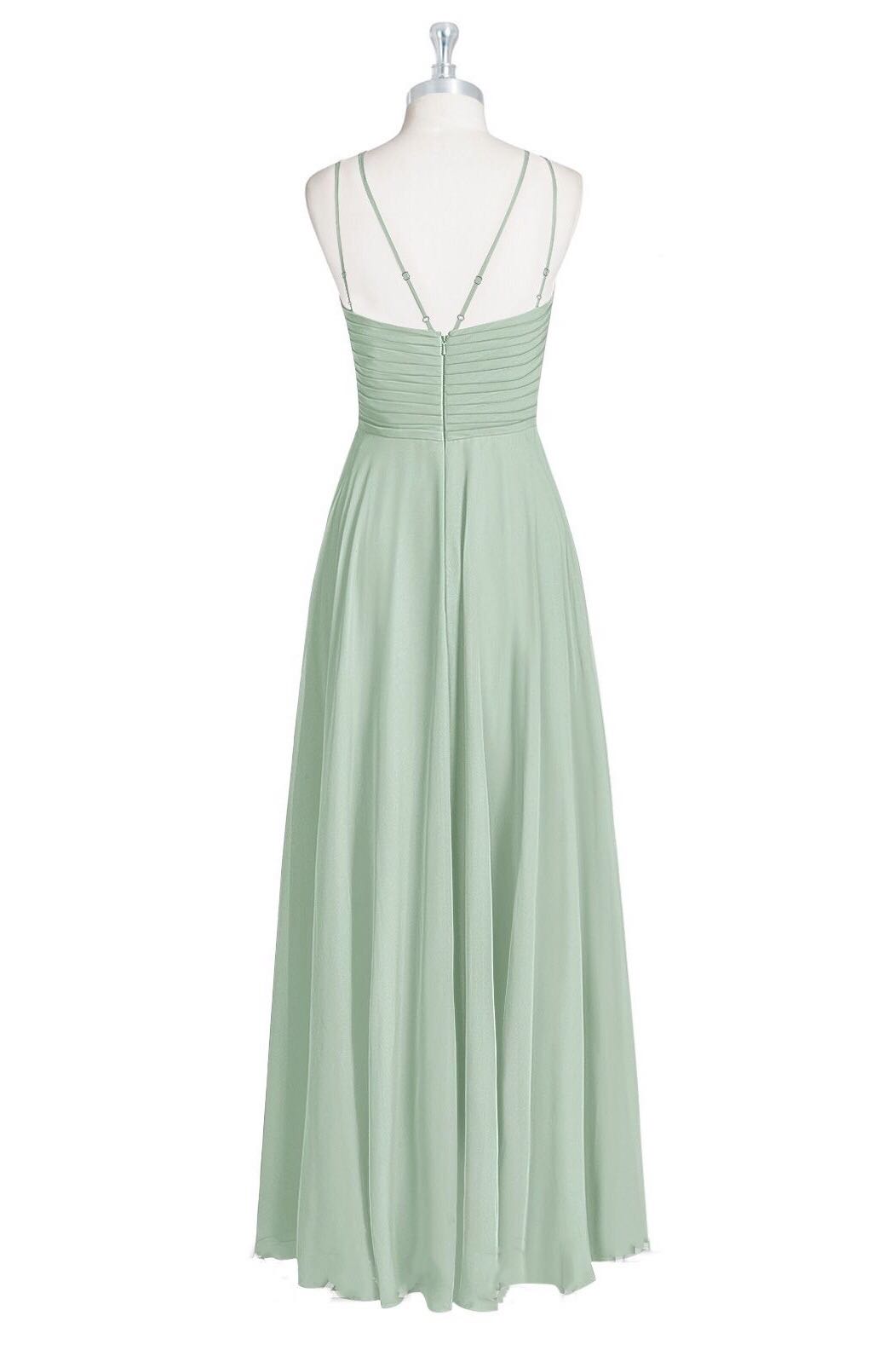 Sage Green Halter Spaghetti Straps A-Line Long Bridesmaid Dress