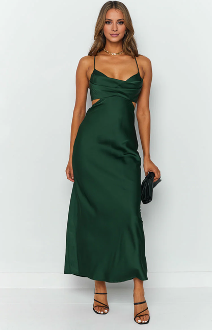 Jimiss collar neckline thin shoulder strap backless satin long Prom dress