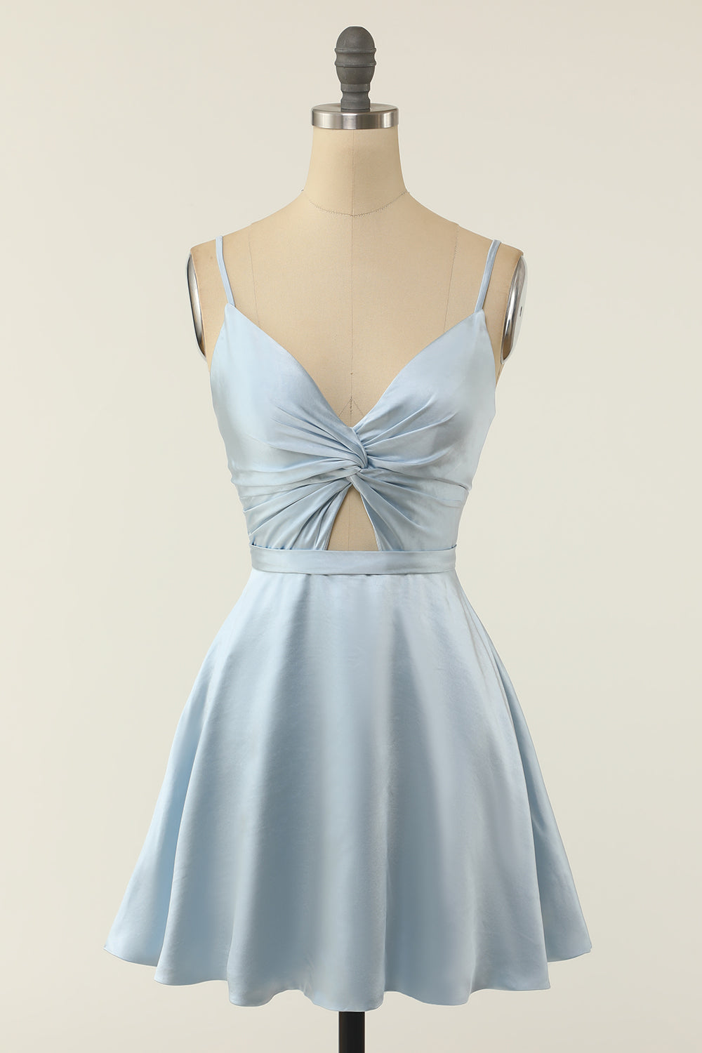 Blush Twist Not A-Line Homecoming Dress with Spaghetti Straps