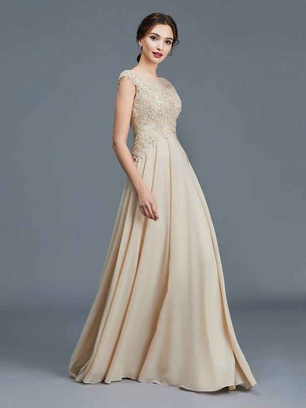 A-Line/Princess Scoop Sleeveless Ruffles Chiffon Floor-Length Mother of the Bride Dresses - RongMoon