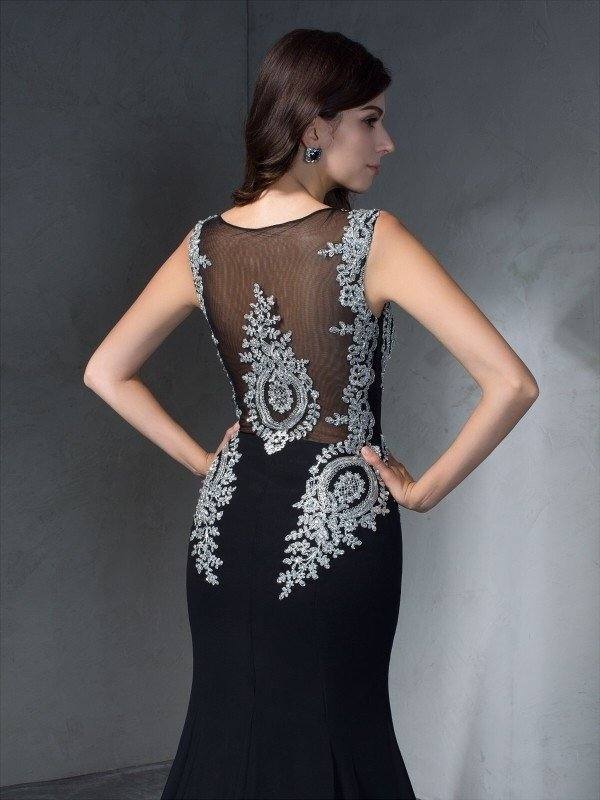 Trumpet/Mermaid Scoop Applique Sleeveless Long Chiffon Dresses - RongMoon