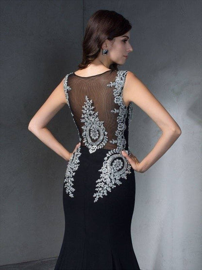 Trumpet/Mermaid Scoop Applique Sleeveless Long Chiffon Dresses - RongMoon