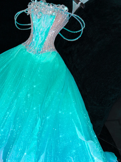Gorgeous Sparkling Blue-green Sequin A-Line Design Evening Dress Prom Dresses HZ1024
