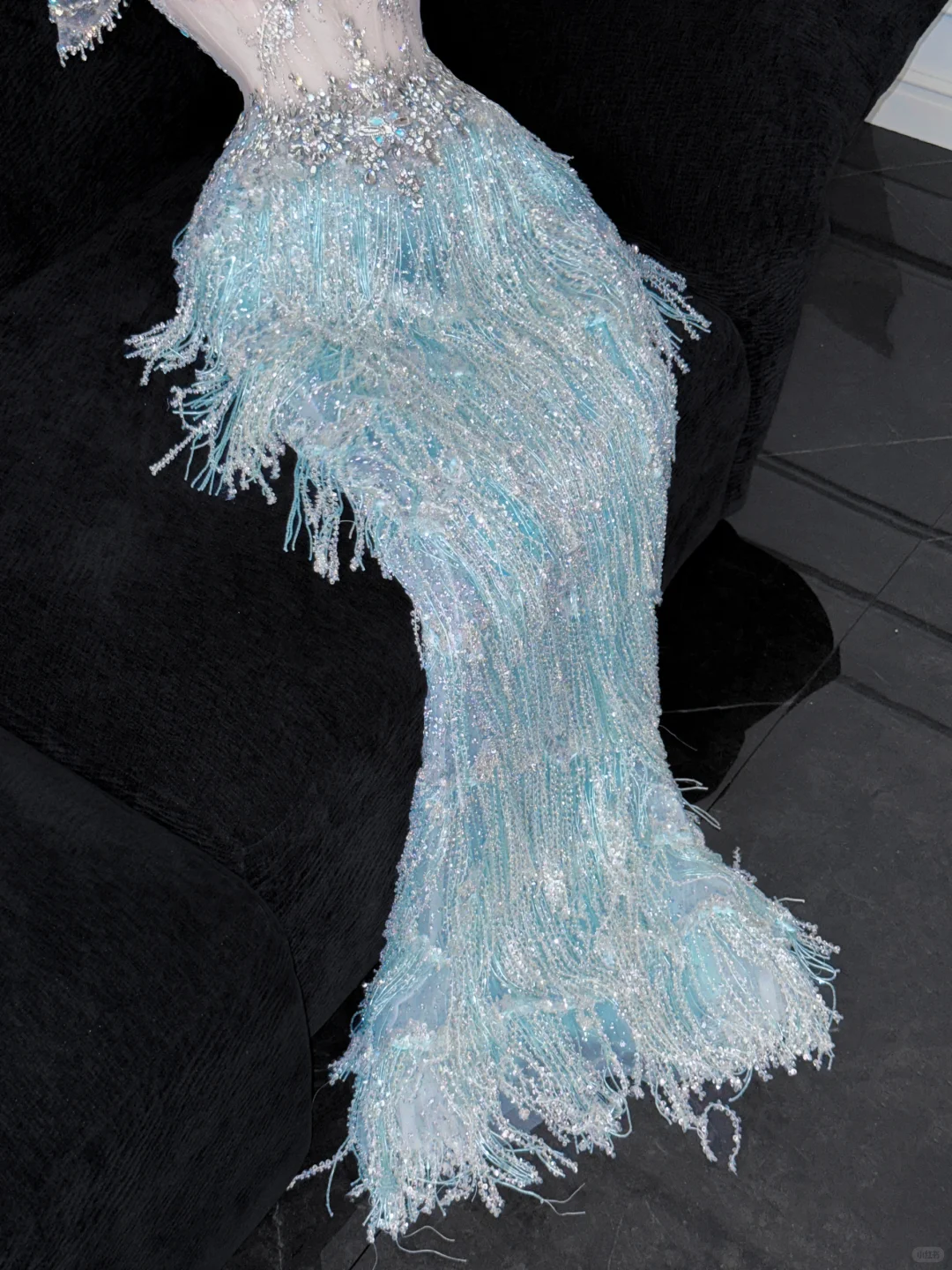 Shiny Light Blue Beaded Sequined Design Mermaid Prom Dress Evening Dress HZ1024