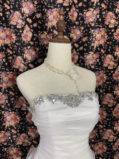 Shiny White Beaded Strapless A-Line Short Tiered Party Dress Homecoming Dress HZ1024