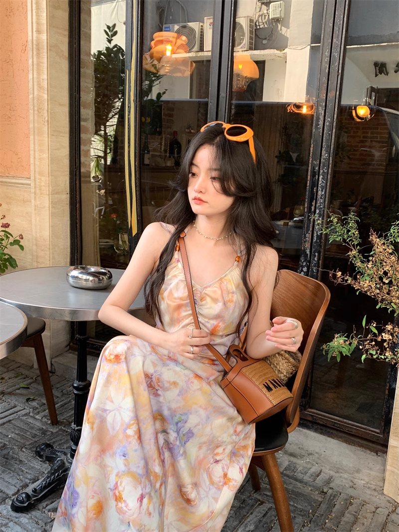 New Simple Fashion Floral Design A-Line Beach Holiday Halter Dress HZ1024