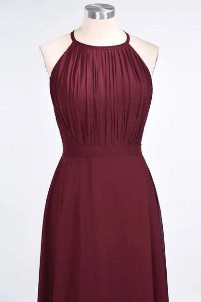 A-Line Chiffon Sleeveless Floor-Length Bridesmaid Dress with Ruffles