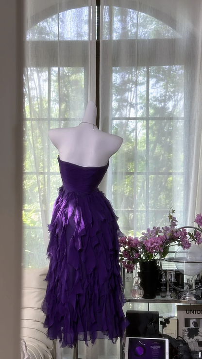 Elegant Purple Sweetheart Strapless Romantic A-Line Chiffon Tiered Evening Dress Prom Dresses HZ1024