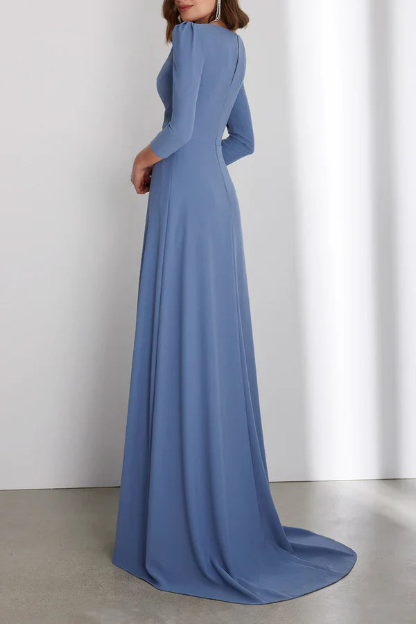 Simple A-line 3/4 sleeve Empire with train mother of the bride dresses