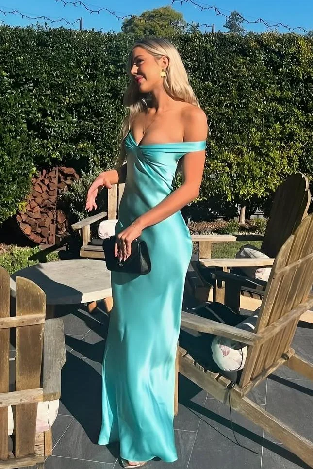 Classy Mermaid Off The Shoulder Yellow Satin Long Evening Dress Prom Dresses SD2063