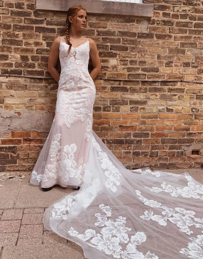 Aimishang Wedding Dress Mermaid Spaghetti Straps Chapel Train With Appliques