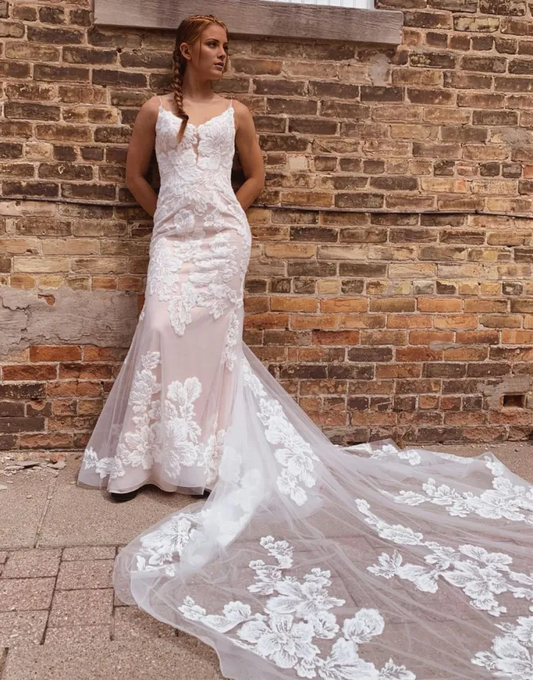 Aimishang Wedding Dress Mermaid Spaghetti Straps Chapel Train With Appliques