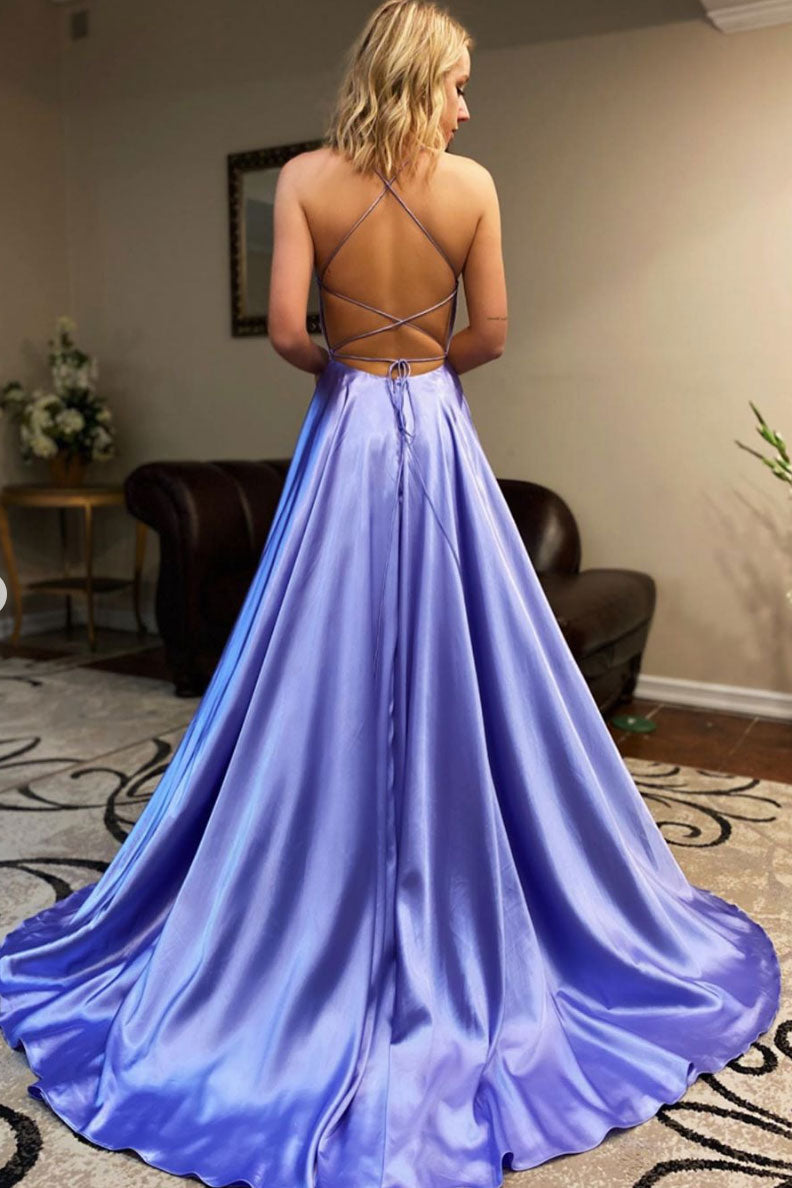 Simple sweetheart backless long satin prom dress evening dress