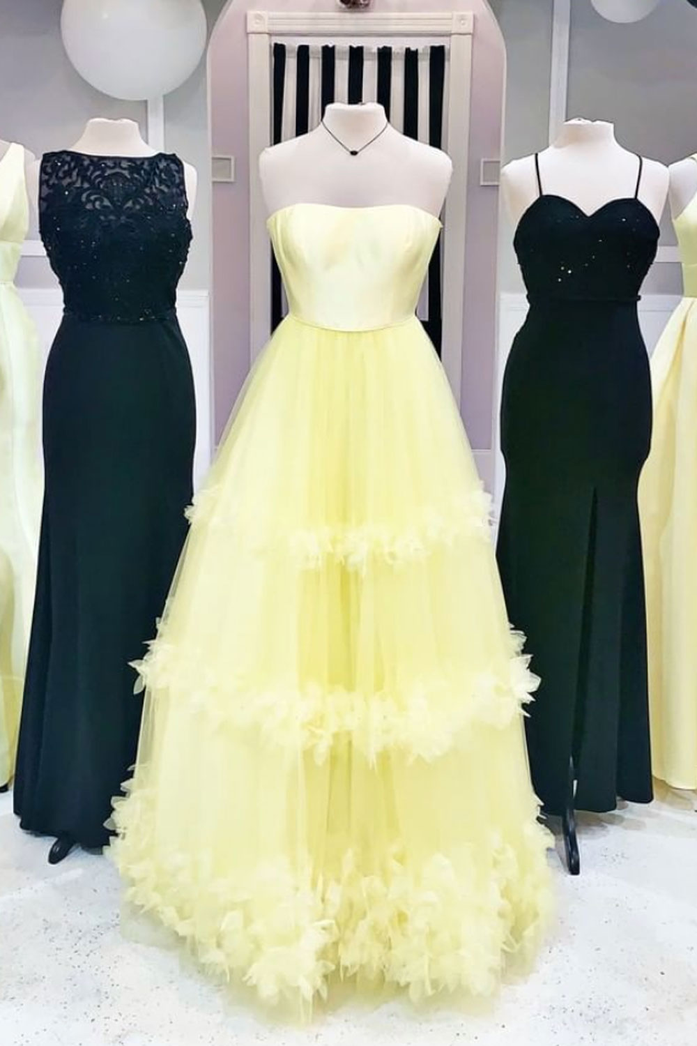 Yellow sweetheart tulle long prom dress yellow formal dress