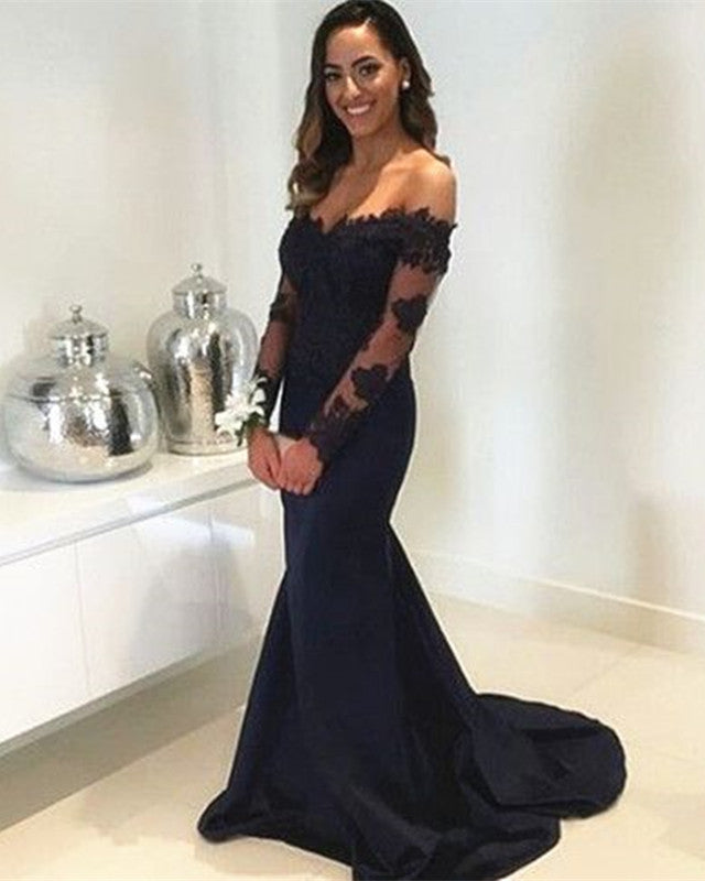 Lace Long Sleeves Mermaid Off Shoulder Bridesmaid Dresses Floor Length