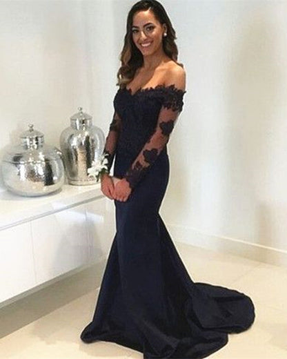 Lace Long Sleeves Mermaid Off Shoulder Bridesmaid Dresses Floor Length