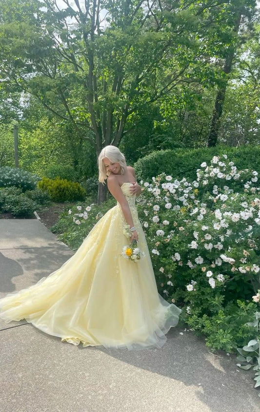 Girlhomeshops--💛Yellow tulle fashion long princess prom dress party dress ball gown gh5451