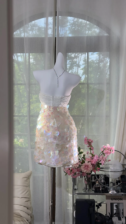 Gorgeous Princess Sequin Strapless Sheath Elegant Chiffon Homecoming Dress Evening Dress Prom Dresses HZ1024