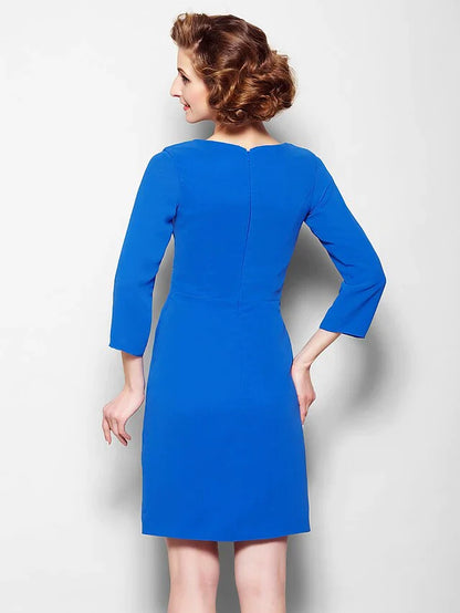 Mother of the Bride Dress Scoop Neck Knee Length Chiffon 3/4 Length Sleeve with Criss Cross