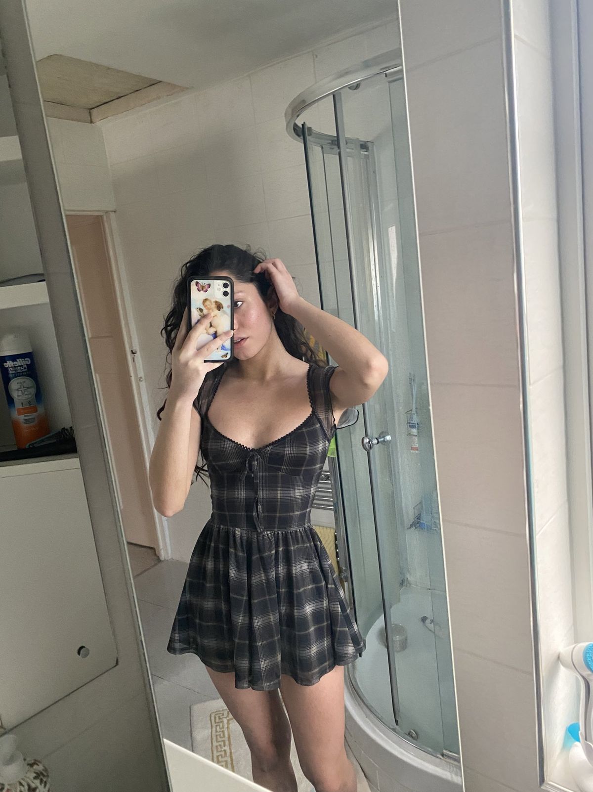Retro Black Plaid Small Flying Sleeve Waist A-line 17th Birthday Homecoming Dress cc4484