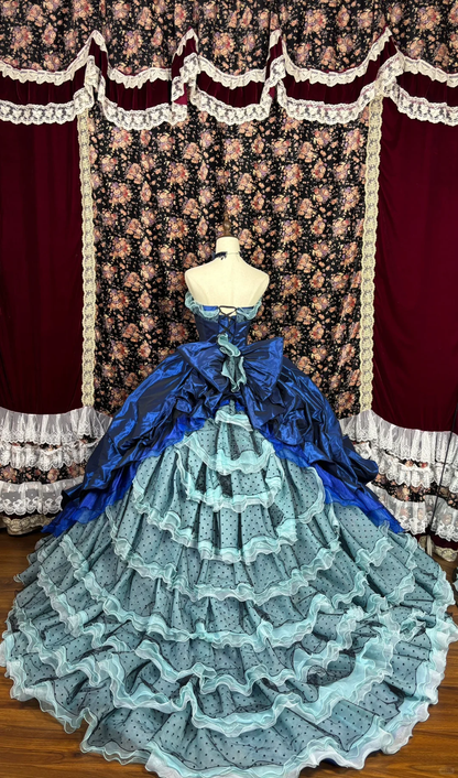 Vintage Navy Blue Sweetheart Satin Strapless Sweet 16th Quinceanera A-Line Evening Dress Ball Gown HZ1024