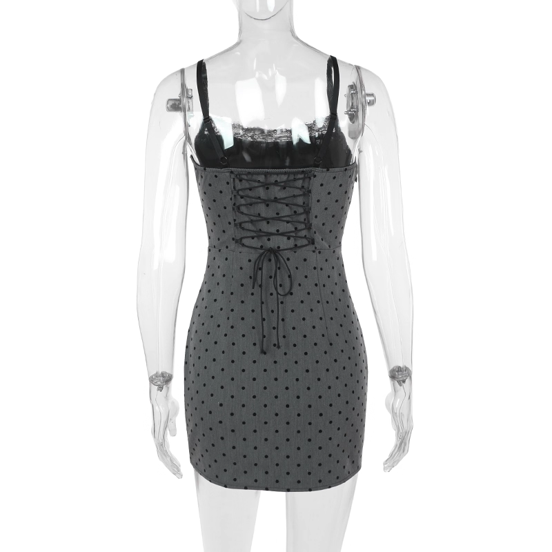 Vintage Gray Dot Pattern Spaghetti Strap Sheath Short Summer Dresses Party Dress Homecoming Dress HZ1024