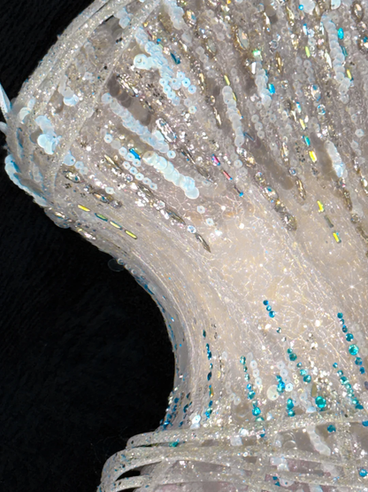 Gorgeous Sparkling Blue Sequin A-Line Elegant Chiffon Evening Dress Prom Dresses Ball Gown HZ1024