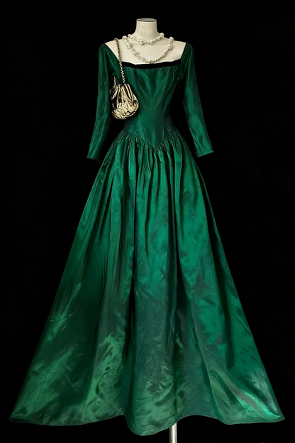 Emerald Green Square Neck 3/4 Sleeve Gown - Corset Ballgown Evening/Theme Ball/Red Carpet Maxi Dress gh6993