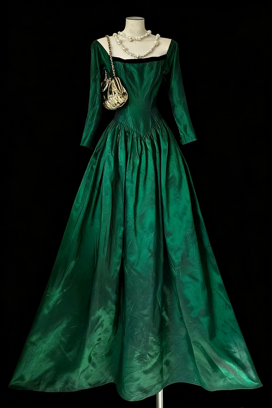 Emerald Green Square Neck 3/4 Sleeve Gown - Corset Ballgown Evening/Theme Ball/Red Carpet Maxi Dress gh6993