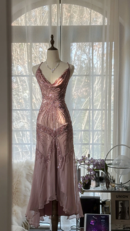 Vintage Elegant Purple Fairy Long Chiffon Spaghetti Strap Romantic Ball Gown Evening Dress Prom Dresses HZ1024