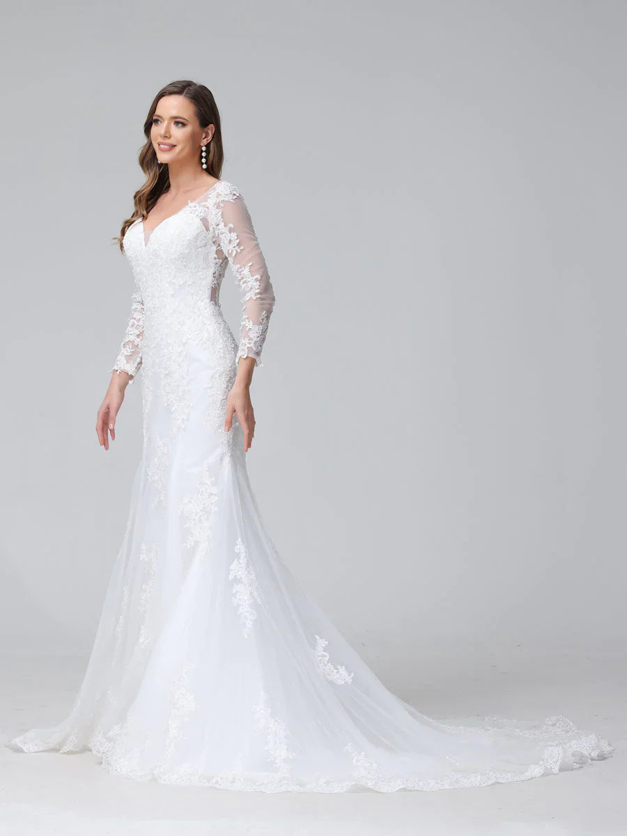 Aimishang Trumpet/Mermaid V-Neck Long Sleeves Lace Wedding Dresses