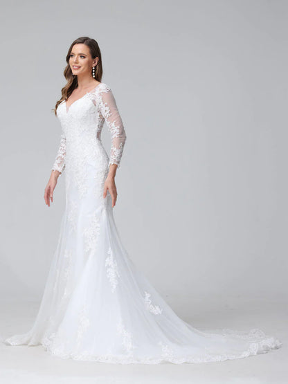 Aimishang Trumpet/Mermaid V-Neck Long Sleeves Lace Wedding Dresses