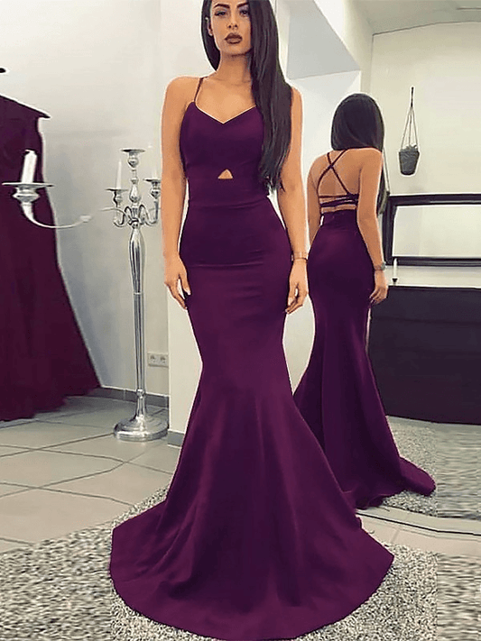 Mermaid Spaghetti Straps Sleeveless Sweep/Brush Train With Ruched Jersey Dresses - RongMoon