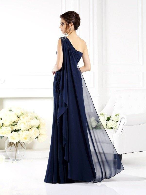 Sheath/Column One-Shoulder Sleeveless Long Chiffon Mother of the Bride Dresses - RongMoon
