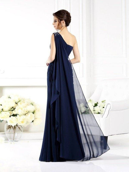 Sheath/Column One-Shoulder Sleeveless Long Chiffon Mother of the Bride Dresses - RongMoon