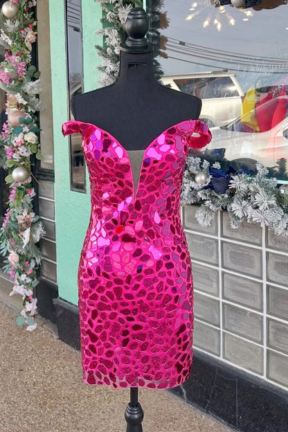 Green Cut Glass Mirror Off-the-Shoulder Bodycon Short Dress